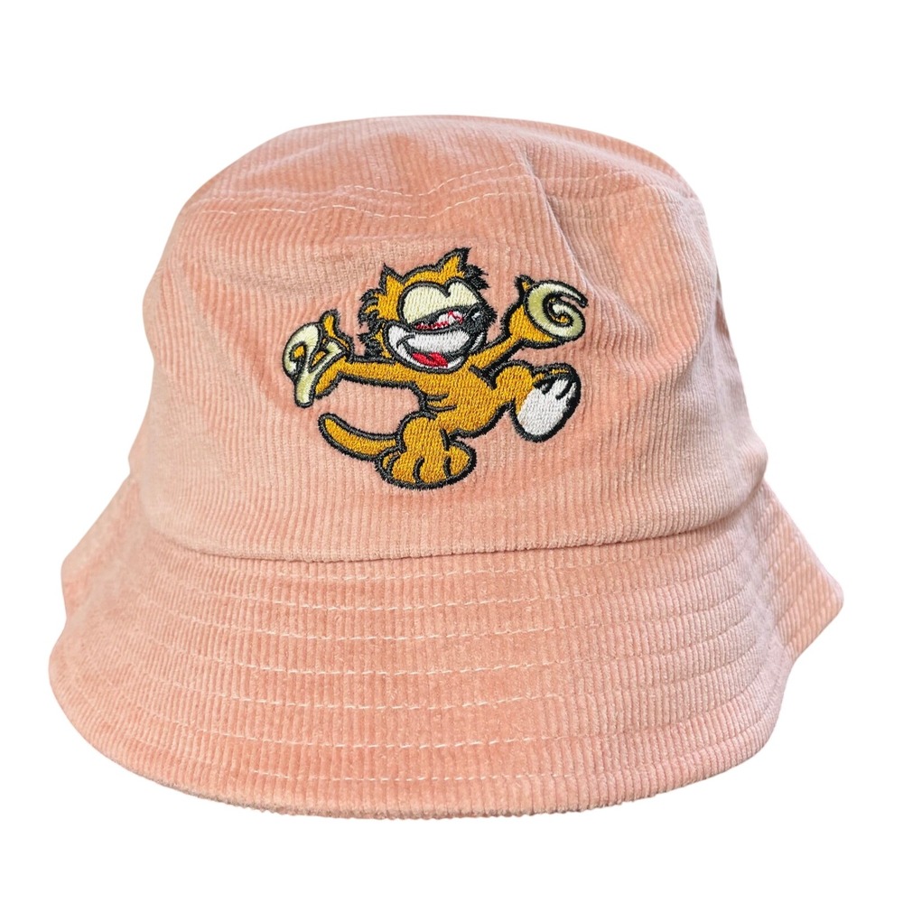 Twenty Six‎ Red Pink Corduroy Bucket Hat Cartoon Cat Embroidered Streetwear